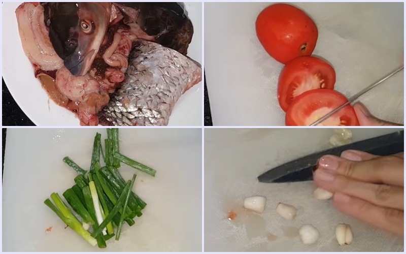 Sơ chế nguyên liệu trước khi nấu cá với dưa chua