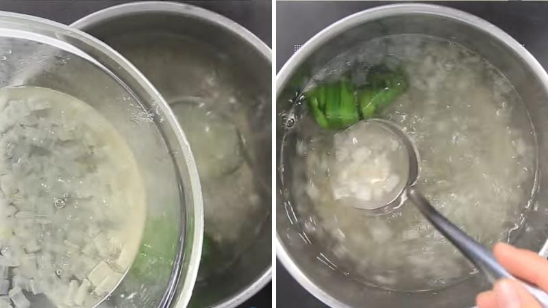 Nấu nước nha đam đường phèn lá dứa