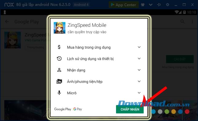 Chấp nhận cài đặt game Zing Speed Mobile trên giả lập