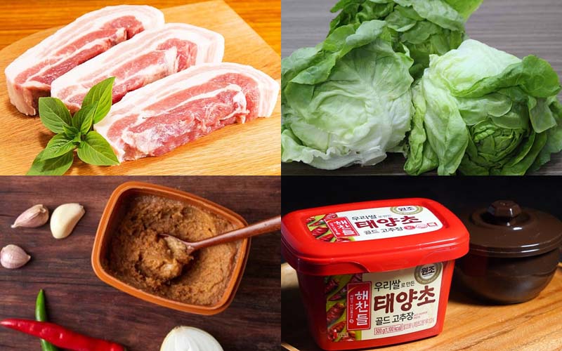 Một số nguyên liệu làm món thịt ba chỉ nướng Hàn Quốc