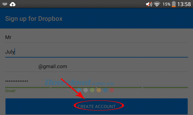 Tạo tài khoản dropbox