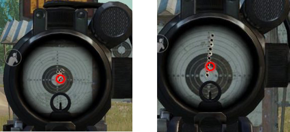 Đườn đạn khi bật con quay (trái) và tắt con quay (phải)