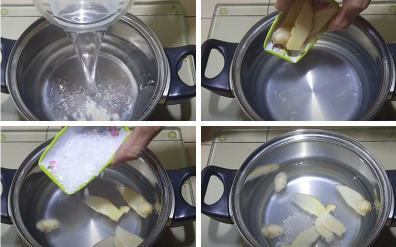 Nấu nước dừa gừng đường phèn