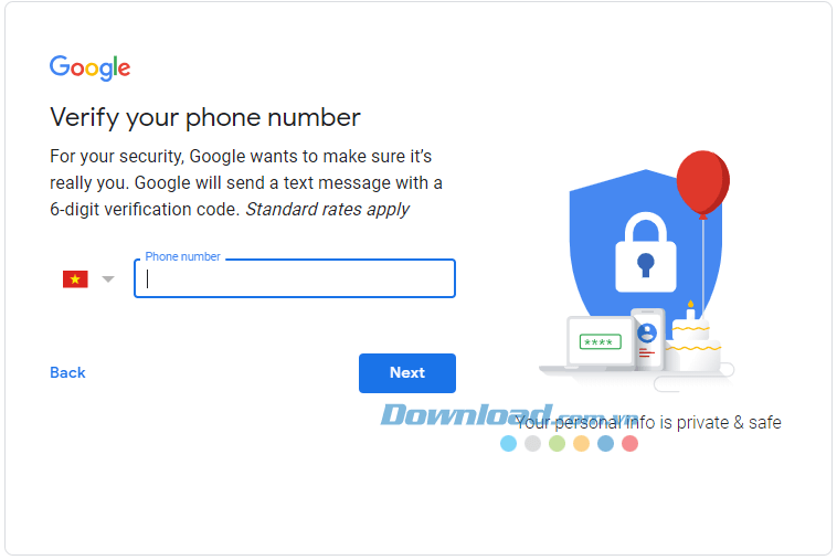 Cần nhập đầy đủ số điện thoại khi đăng ký Gmail