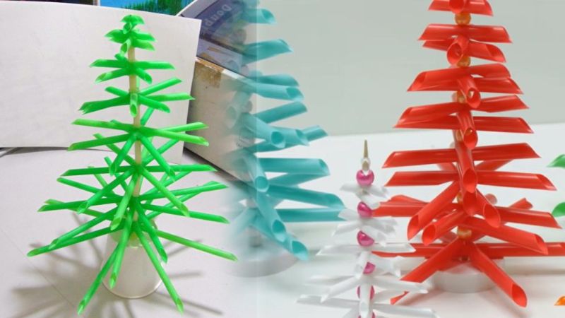 Cách làm cây thông Noel bằng ống hút màu