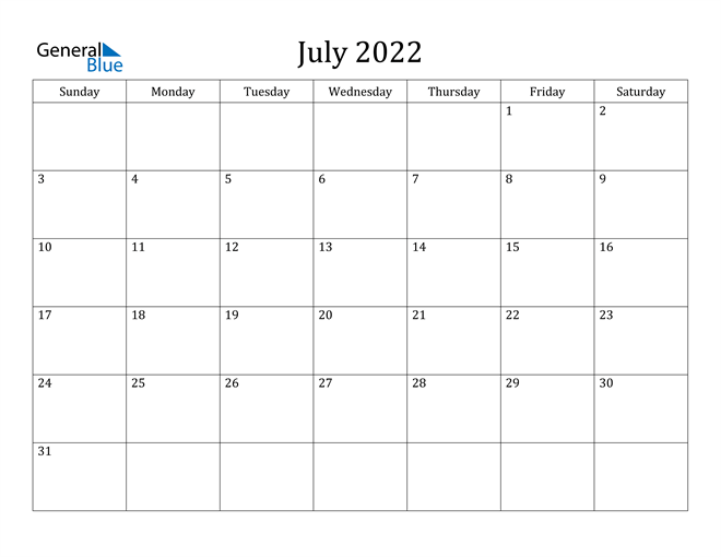 Mẫu lịch tháng 7 năm 2022 số 1