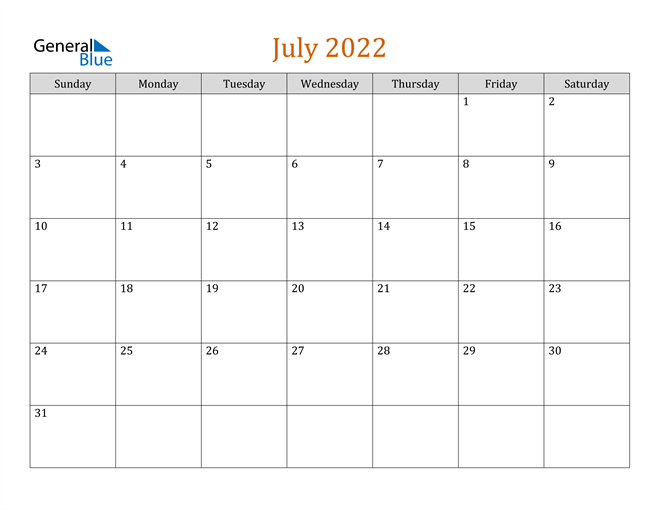 Mẫu lịch tháng 7 năm 2022 số 8