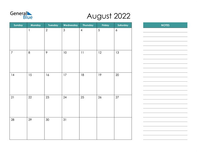 Mẫu lịch tháng 8 năm 2022 số 5