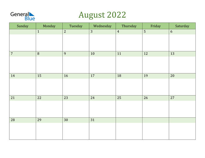 Mẫu lịch tháng 8 năm 2022 số 7