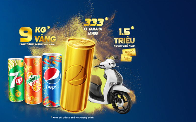 Mua Pepsi cơ hội trúng Xe Yamaha/1Kg vàng và hàng triệu giải thưởng