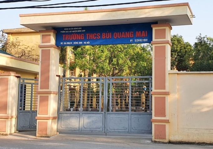 Cổng trường THCS Bùi Quang Mại, huyện Mê Linh, Hà Nội. Ảnh: Website nhà trường